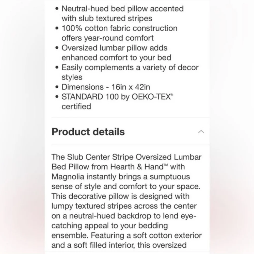 Hearth & Hearth Slub Center Stripe  Oversized Lumbar Oblong Bed Pillow - Picture 13 of 14